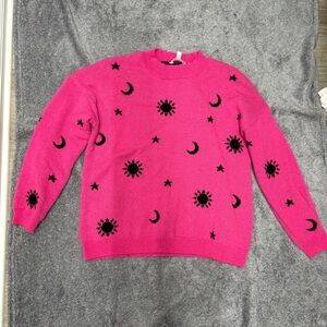 Vibrant Pink Sweater with Celestial Pattern